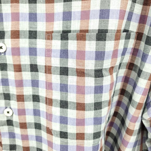 Peter Millar 100% Cotton Check Plaid Button Down Shirt L Gray/Red - Picture 8 of 16